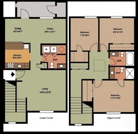 Floor plan for 3 beds, 1 bath, 1220 sqft